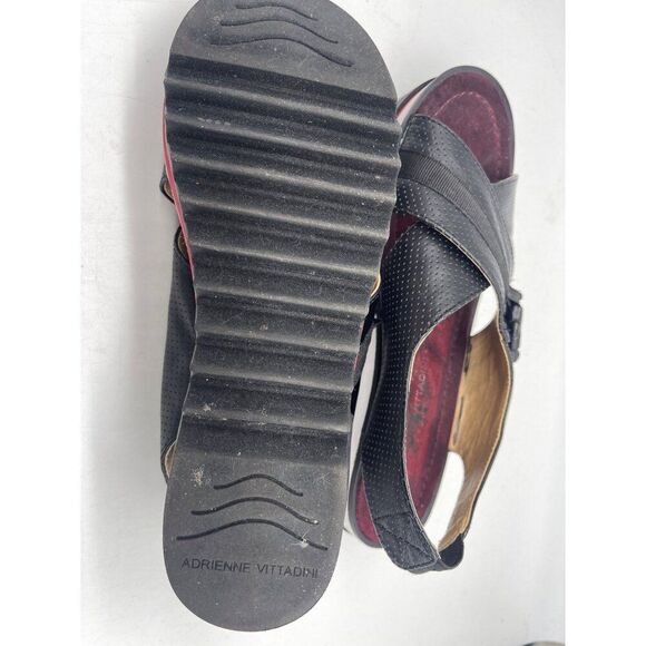 Adrienne Vittadini Women Black Slingback Platform Cross Front Sandal Size 8 - Picture 9 of 10